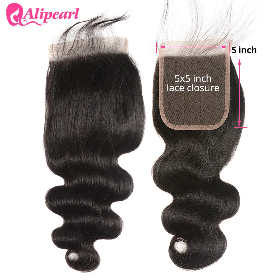 AliPearl Hair Body Wave 5x5 Lace Closure Free Part Brazilian Human Hair Lace Closure With Baby Hair Pre-Plucked Natural Color