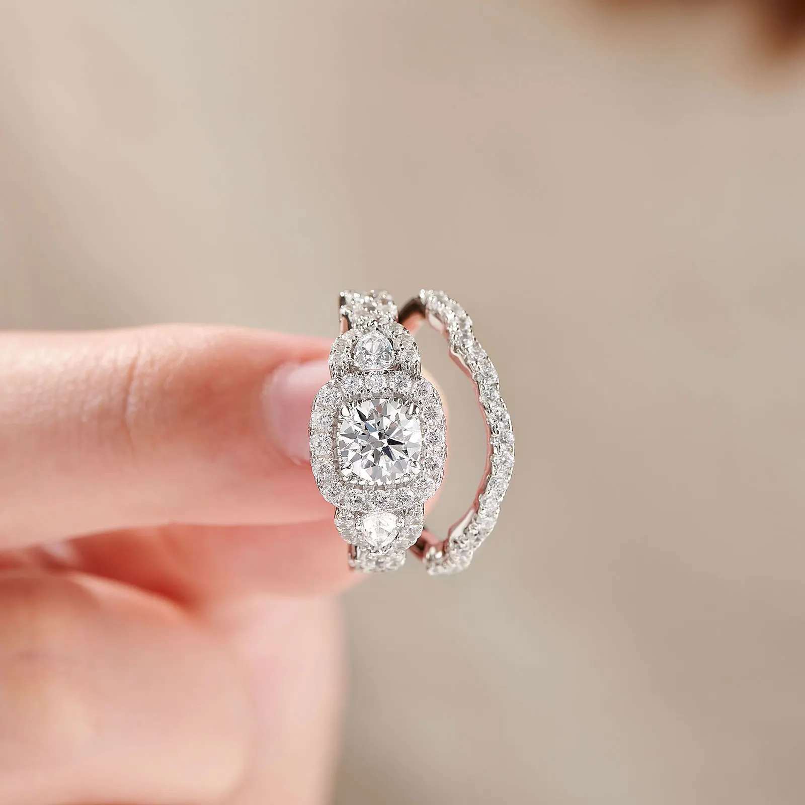 Newshe 2 Pcs Wedding Rings Set for Women 925 Sterling Silver 2.4Ct Round Pear White Cz Luxury Original Engagement Jewelry