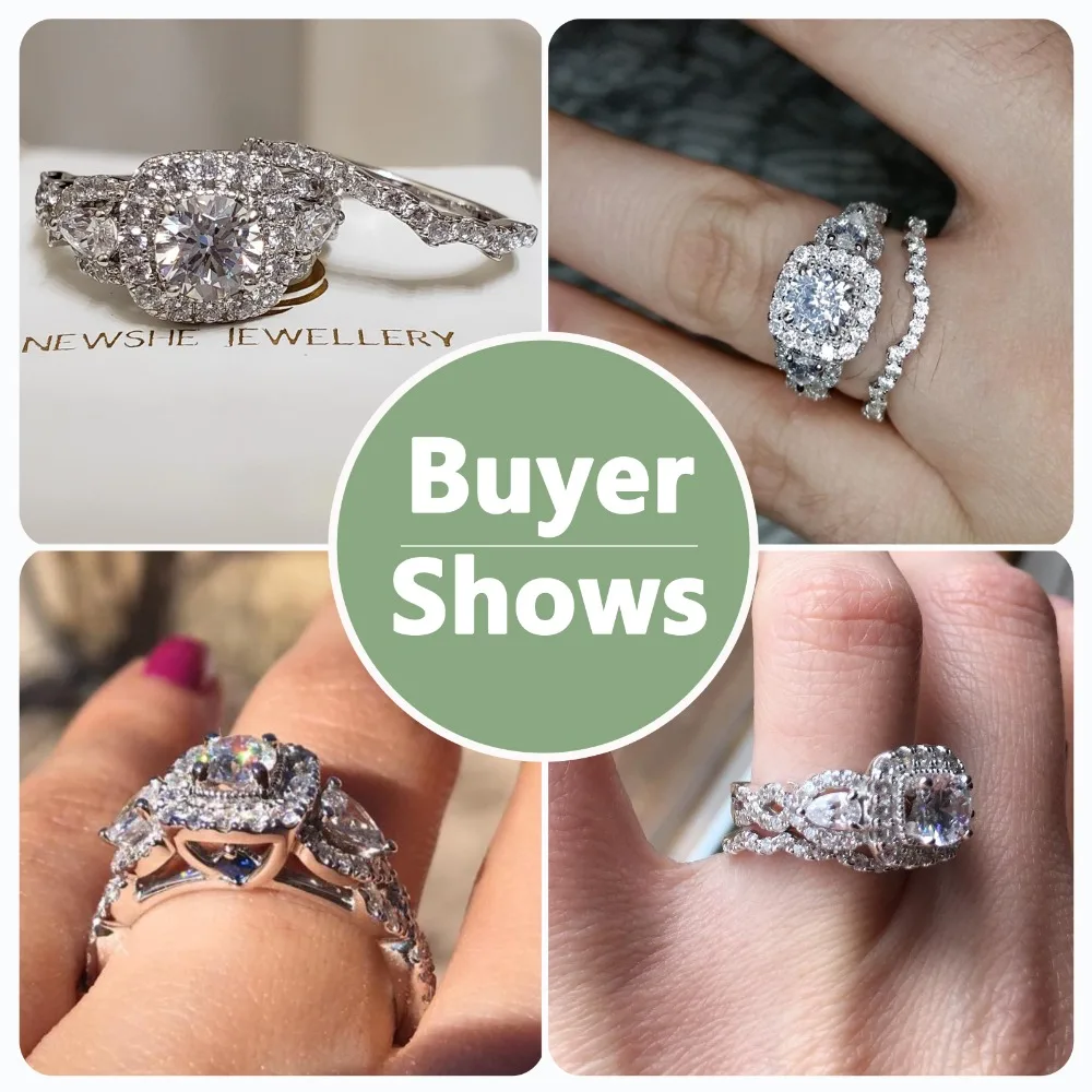 Newshe 2 Pcs Wedding Rings Set for Women 925 Sterling Silver 2.4Ct Round Pear White Cz Luxury Original Engagement Jewelry