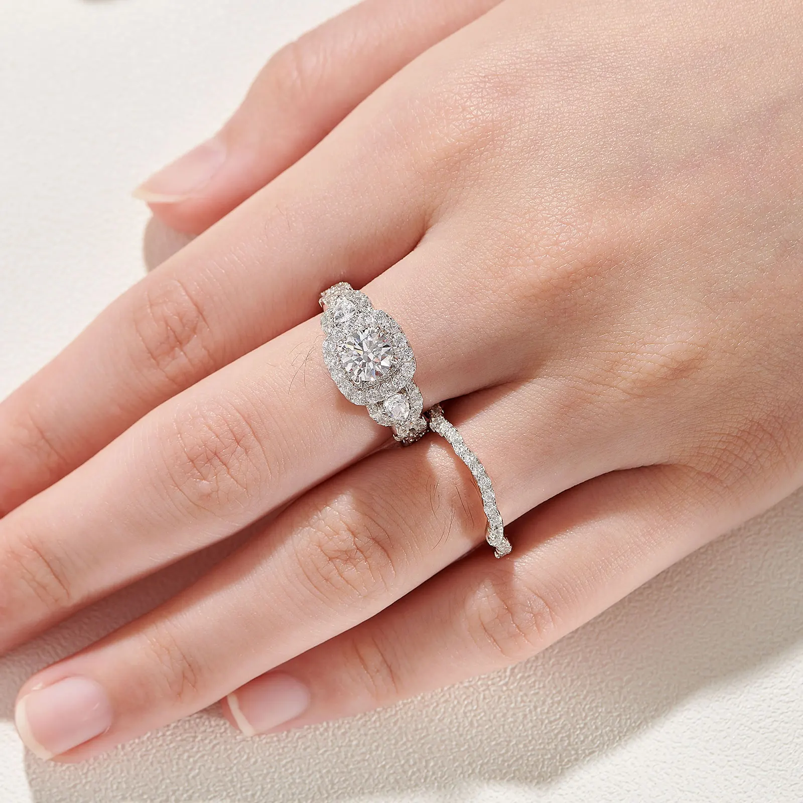 Newshe 2 Pcs Wedding Rings Set for Women 925 Sterling Silver 2.4Ct Round Pear White Cz Luxury Original Engagement Jewelry