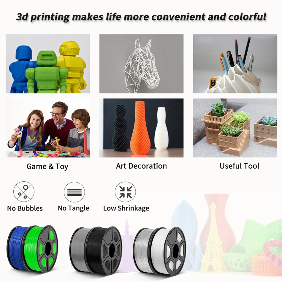 SUNLU PETG 1KG 3D Filament 1.75MM No Bubble 10 Rolls No Bubble Eco-Friendly No Knots Good Toughness Excellent Acid Alkali