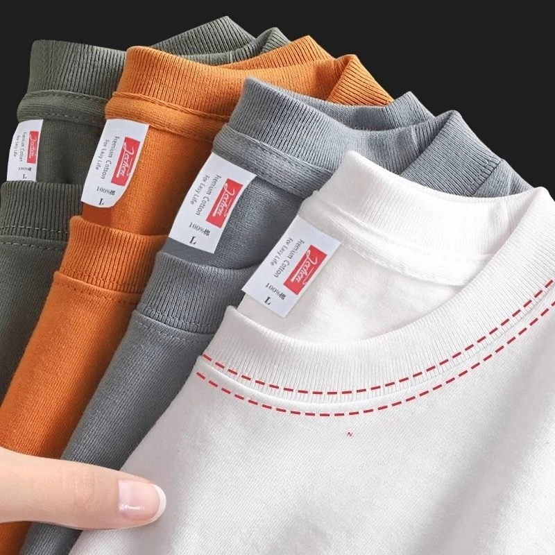 Summer Light Purple 425 grams Men T Shirt Heavy Cotton Short-sleeved T-shirt Loose Men's and Women's Casual Half-sleeves Tee
