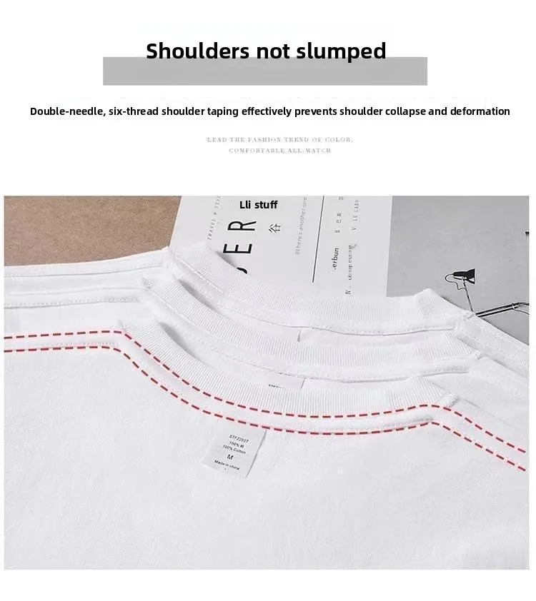 Summer Light Purple 425 grams Men T Shirt Heavy Cotton Short-sleeved T-shirt Loose Men's and Women's Casual Half-sleeves Tee