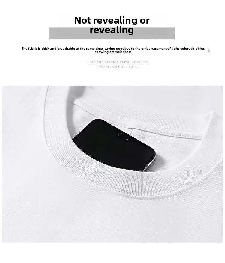 Summer Light Purple 425 grams Men T Shirt Heavy Cotton Short-sleeved T-shirt Loose Men's and Women's Casual Half-sleeves Tee
