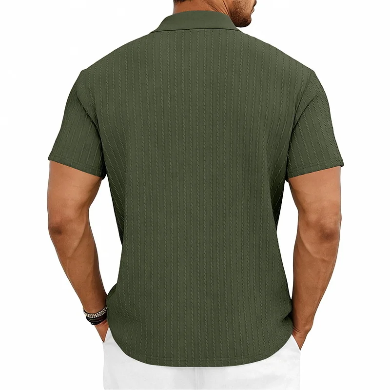 Men's knitted textured simple short-sleeve polo shirt, casual golf business top, suitable for summer daily wear