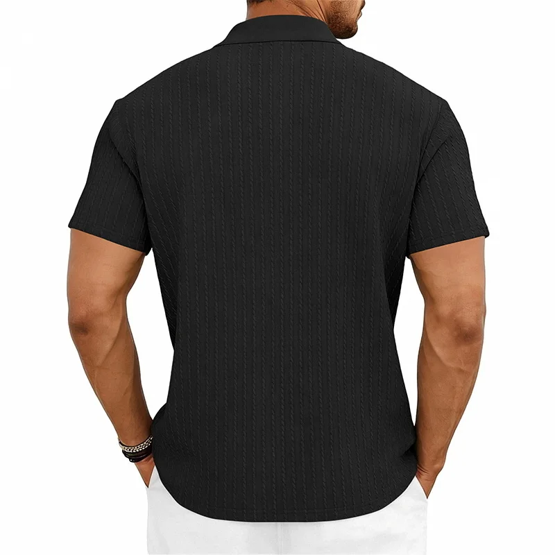 Men's knitted textured simple short-sleeve polo shirt, casual golf business top, suitable for summer daily wear