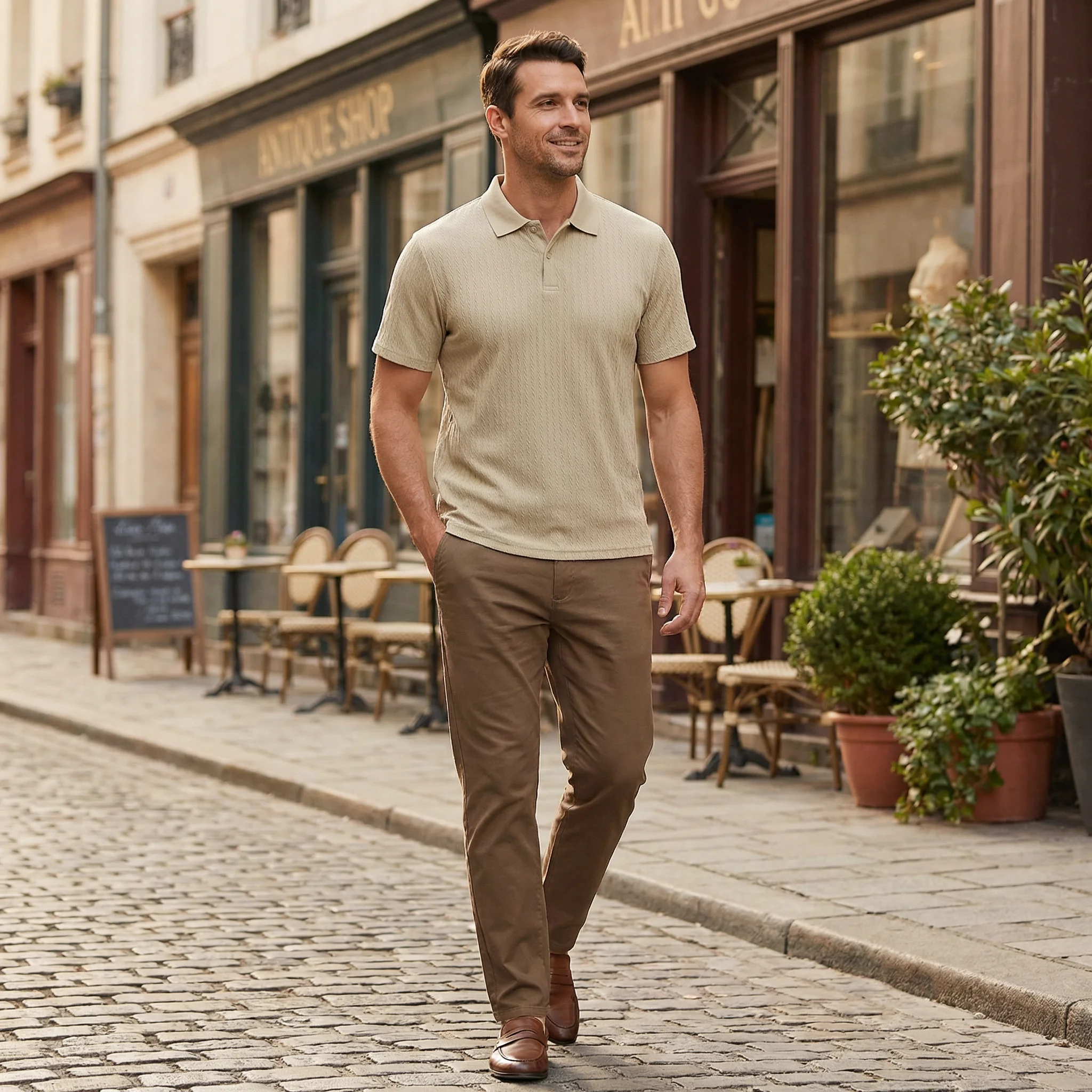Men's knitted textured simple short-sleeve polo shirt, casual golf business top, suitable for summer daily wear
