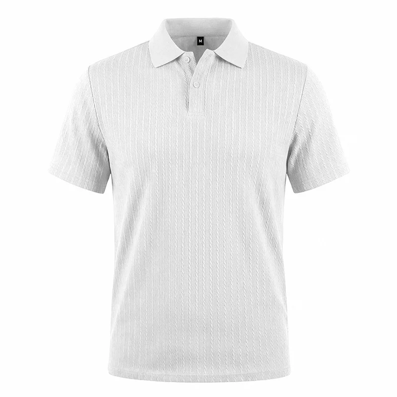Men's knitted textured simple short-sleeve polo shirt, casual golf business top, suitable for summer daily wear
