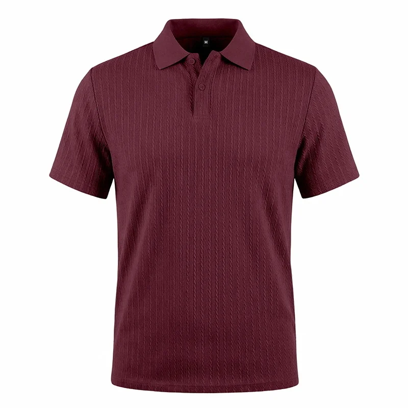 Men's knitted textured simple short-sleeve polo shirt, casual golf business top, suitable for summer daily wear