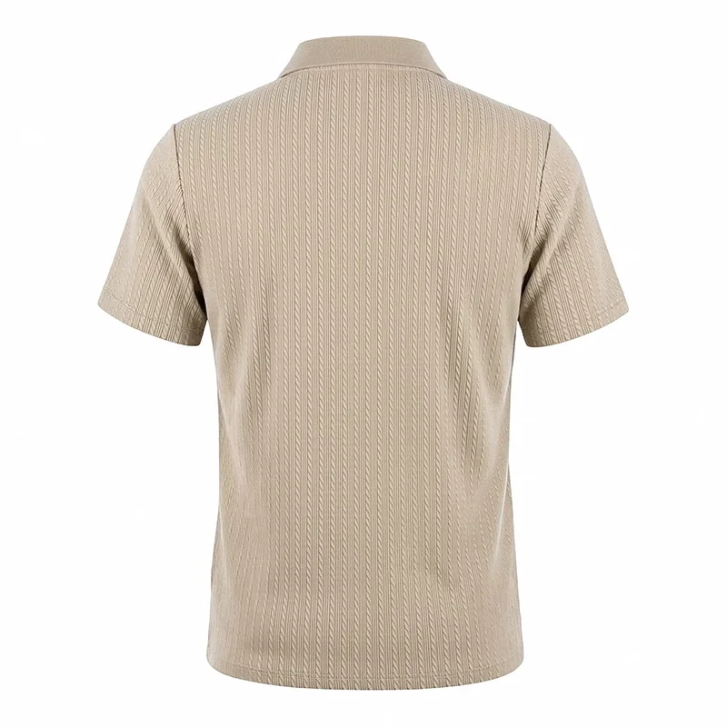 Men's knitted textured simple short-sleeve polo shirt, casual golf business top, suitable for summer daily wear