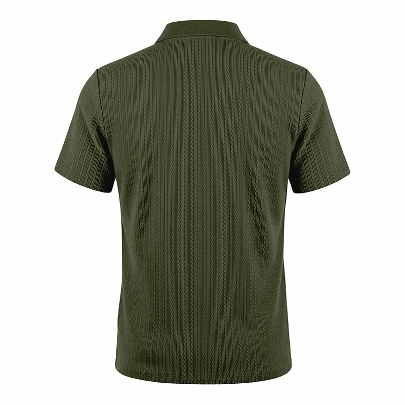 Men's knitted textured simple short-sleeve polo shirt, casual golf business top, suitable for summer daily wear