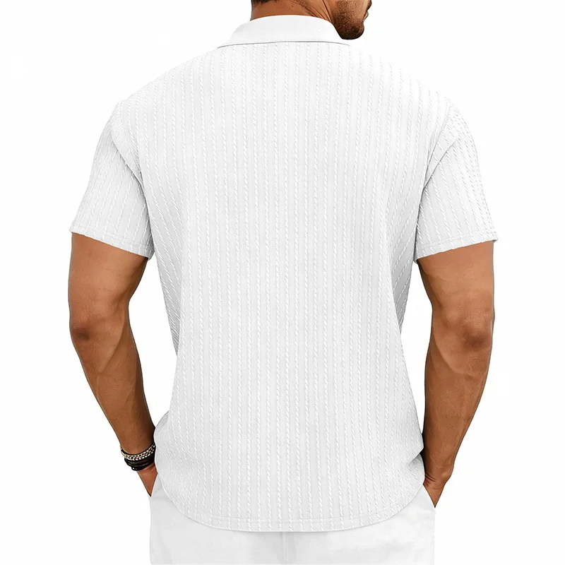 Men's knitted textured simple short-sleeve polo shirt, casual golf business top, suitable for summer daily wear