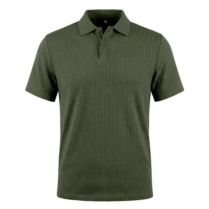Men's knitted textured simple short-sleeve polo shirt, casual golf business top, suitable for summer daily wear