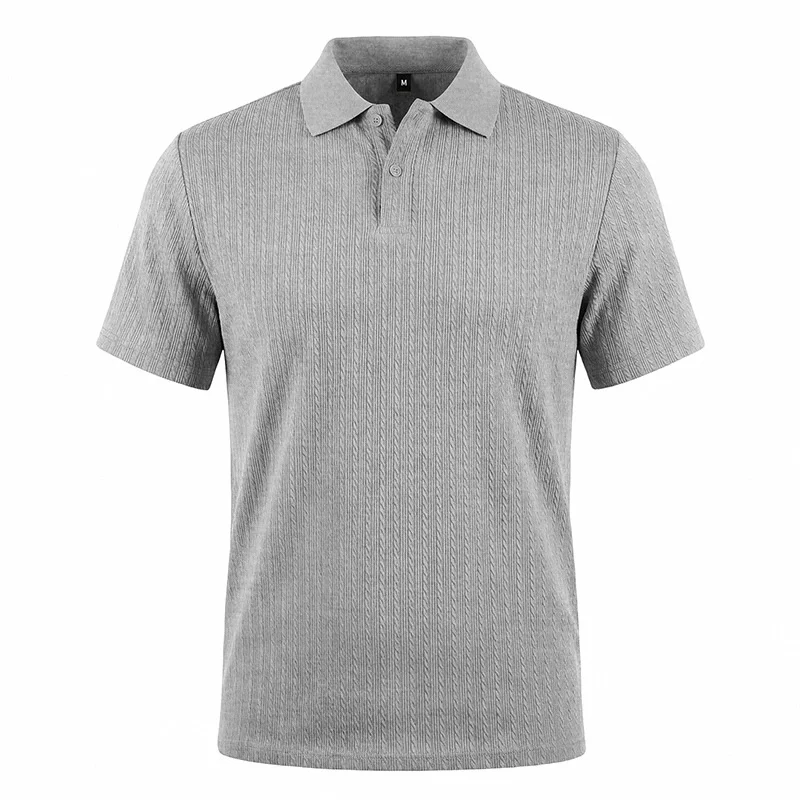 Men's knitted textured simple short-sleeve polo shirt, casual golf business top, suitable for summer daily wear