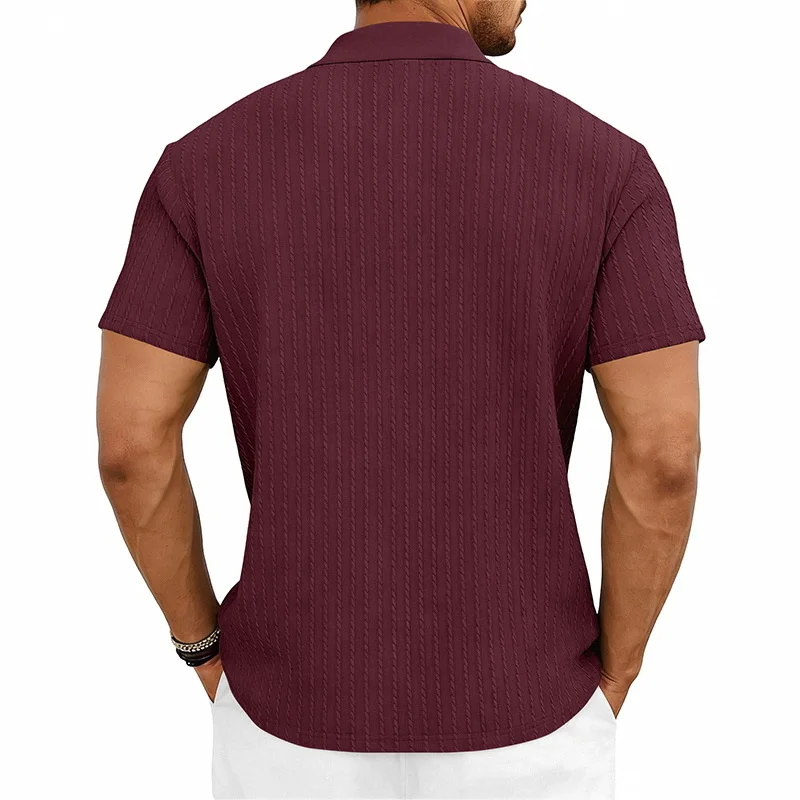 Men's knitted textured simple short-sleeve polo shirt, casual golf business top, suitable for summer daily wear