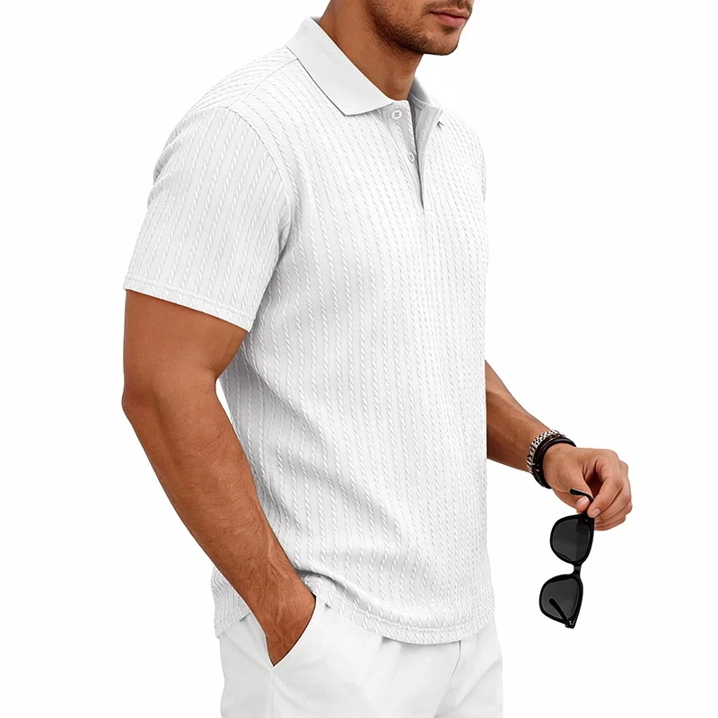 Men's knitted textured simple short-sleeve polo shirt, casual golf business top, suitable for summer daily wear