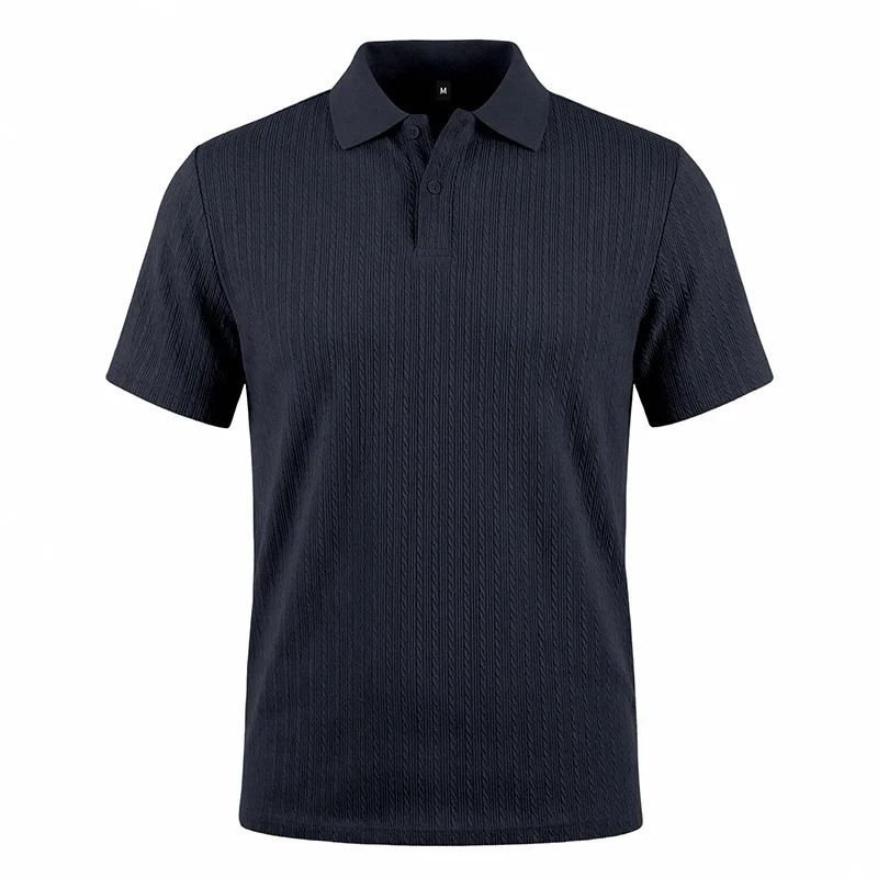 Men's knitted textured simple short-sleeve polo shirt, casual golf business top, suitable for summer daily wear