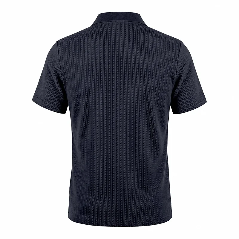 Men's knitted textured simple short-sleeve polo shirt, casual golf business top, suitable for summer daily wear