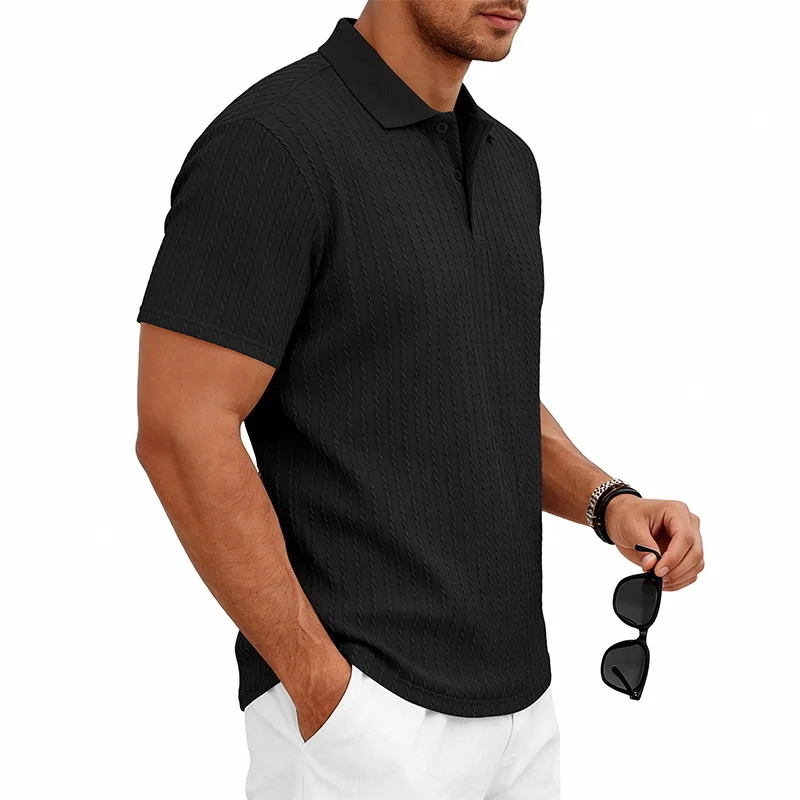 Men's knitted textured simple short-sleeve polo shirt, casual golf business top, suitable for summer daily wear