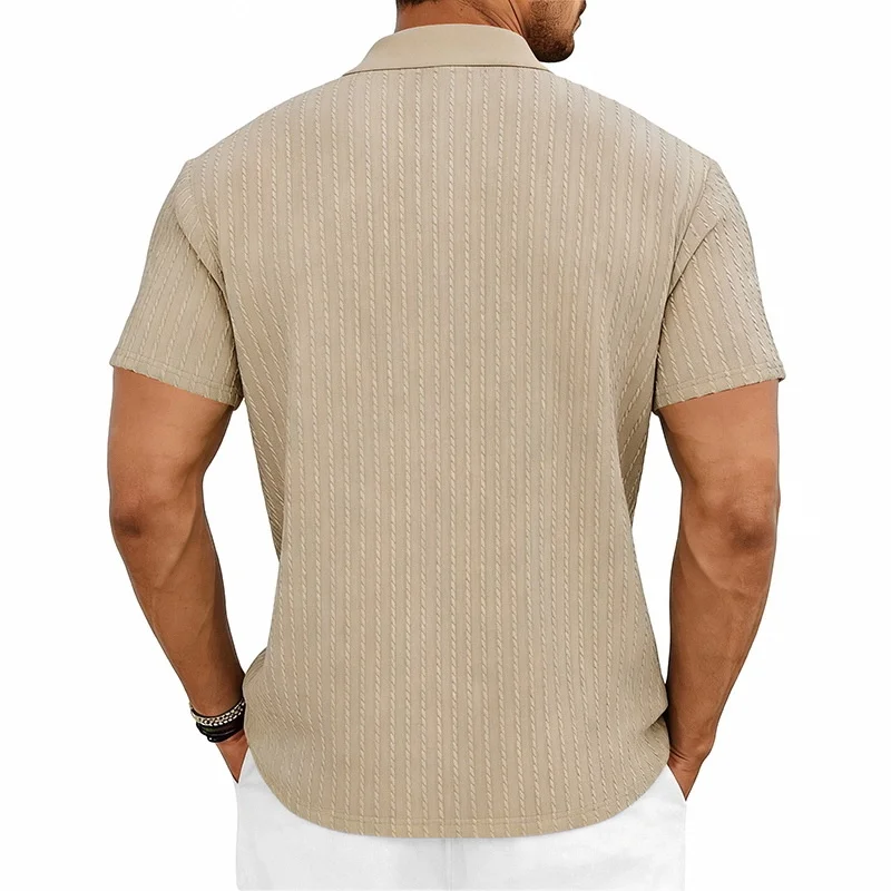 Men's knitted textured simple short-sleeve polo shirt, casual golf business top, suitable for summer daily wear