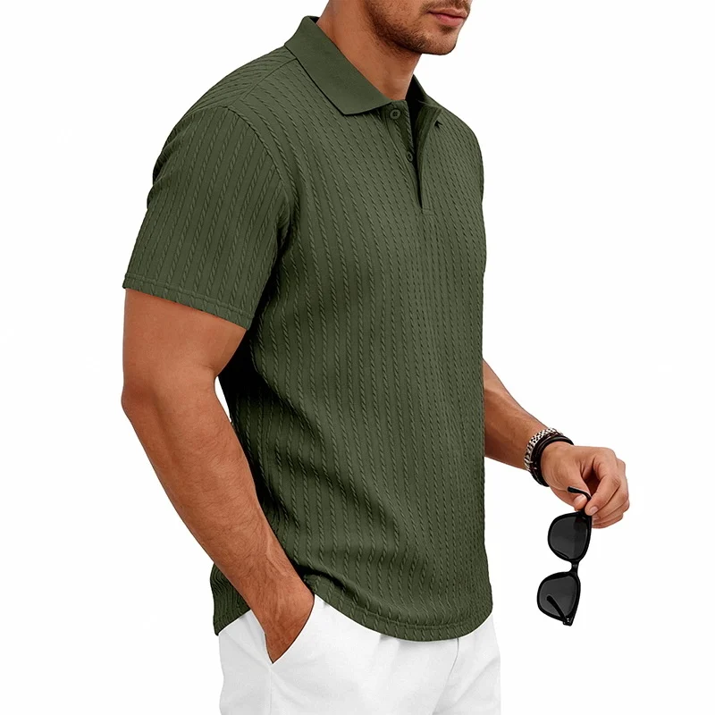 Men's knitted textured simple short-sleeve polo shirt, casual golf business top, suitable for summer daily wear