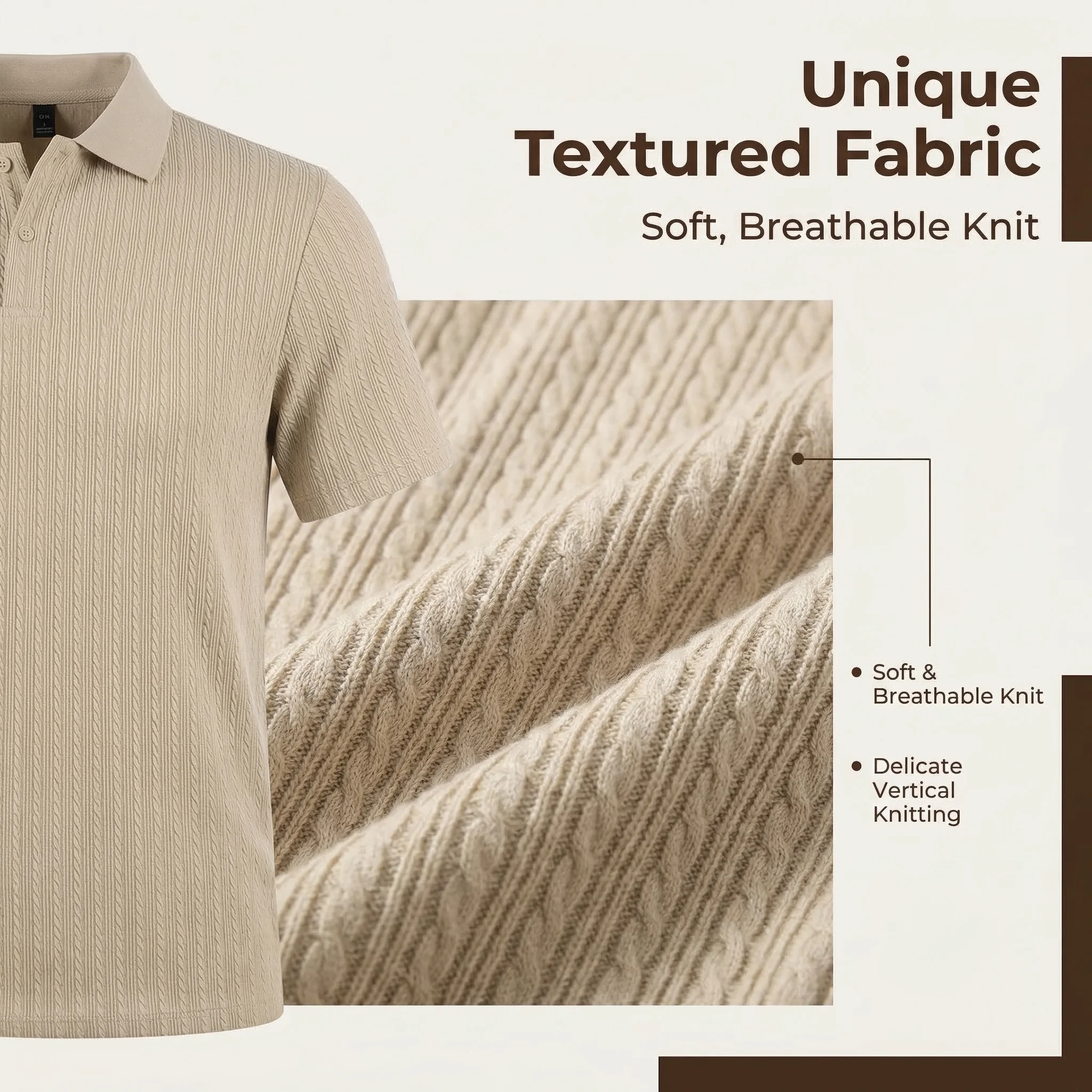 Men's knitted textured simple short-sleeve polo shirt, casual golf business top, suitable for summer daily wear