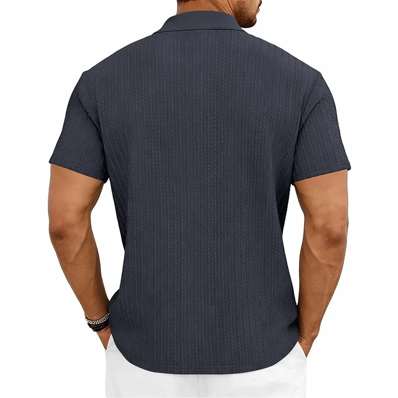 Men's knitted textured simple short-sleeve polo shirt, casual golf business top, suitable for summer daily wear
