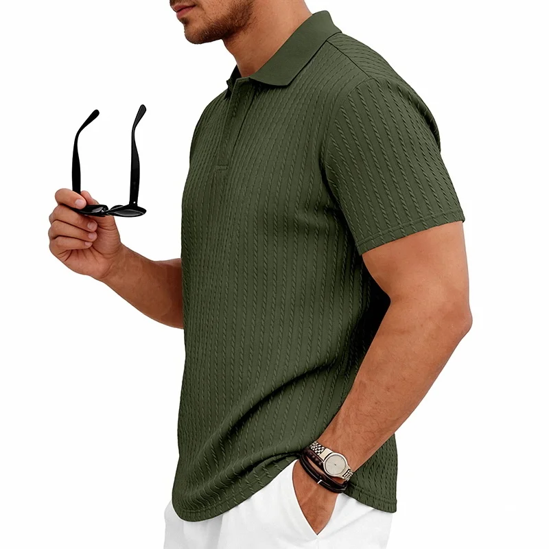 Men's knitted textured simple short-sleeve polo shirt, casual golf business top, suitable for summer daily wear