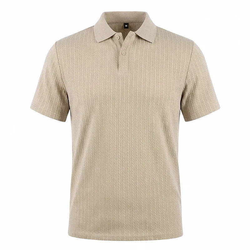 Men's knitted textured simple short-sleeve polo shirt, casual golf business top, suitable for summer daily wear