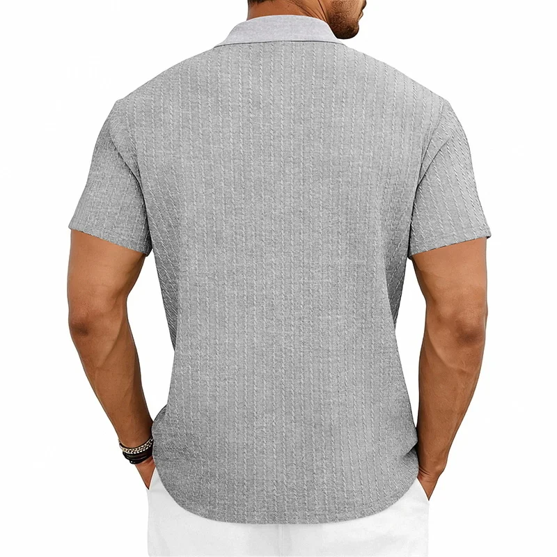Men's knitted textured simple short-sleeve polo shirt, casual golf business top, suitable for summer daily wear