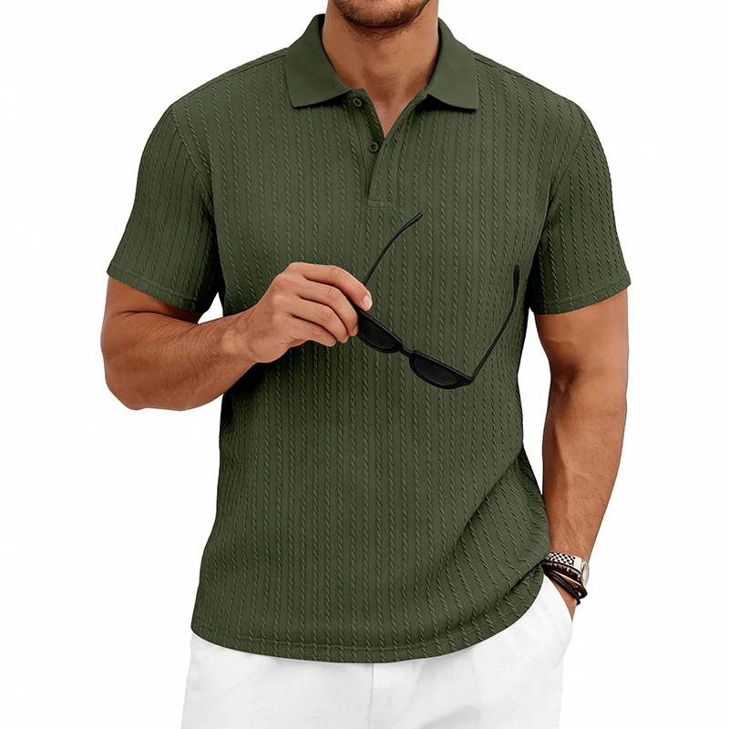 Men's knitted textured simple short-sleeve polo shirt, casual golf business top, suitable for summer daily wear