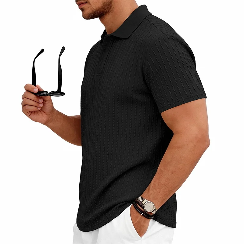 Men's knitted textured simple short-sleeve polo shirt, casual golf business top, suitable for summer daily wear