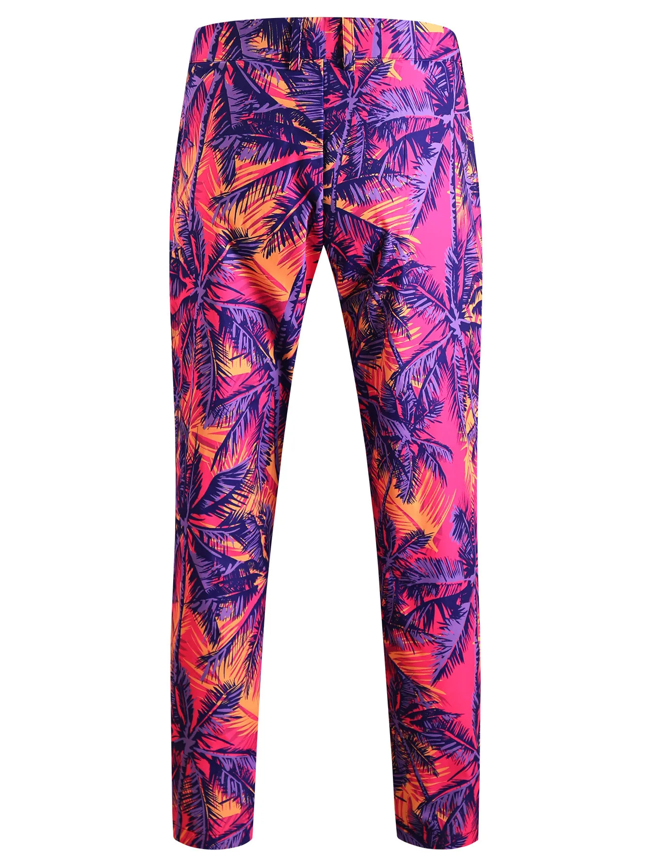 Vibrant Pink Purple Yellow Palm Tree Print Men's Suit 2 Piece Slim Fit Blazer Pants for Beach Wedding