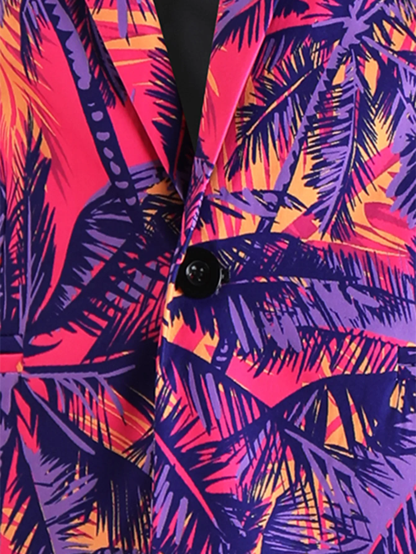 Vibrant Pink Purple Yellow Palm Tree Print Men's Suit 2 Piece Slim Fit Blazer Pants for Beach Wedding