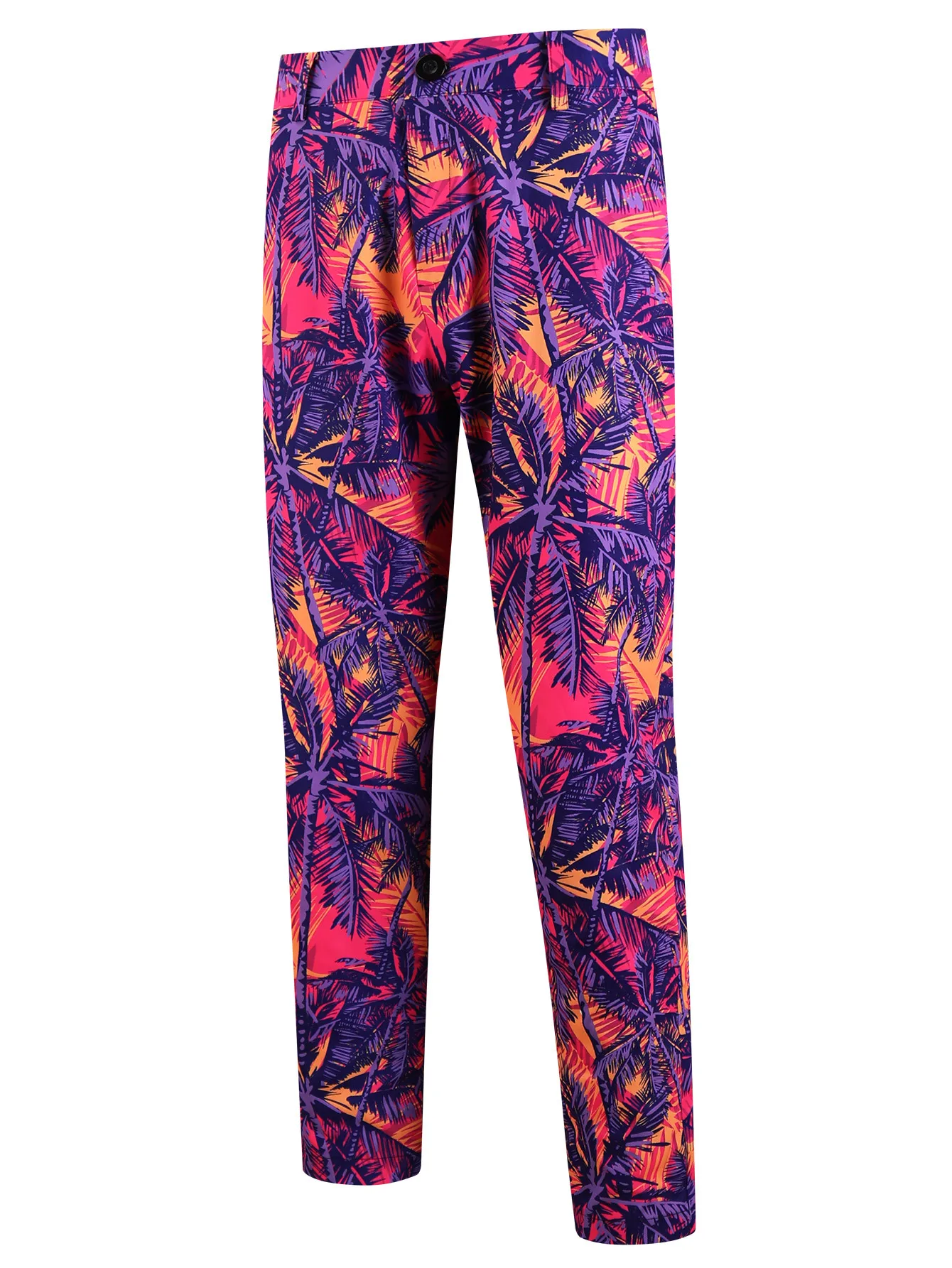 Vibrant Pink Purple Yellow Palm Tree Print Men's Suit 2 Piece Slim Fit Blazer Pants for Beach Wedding