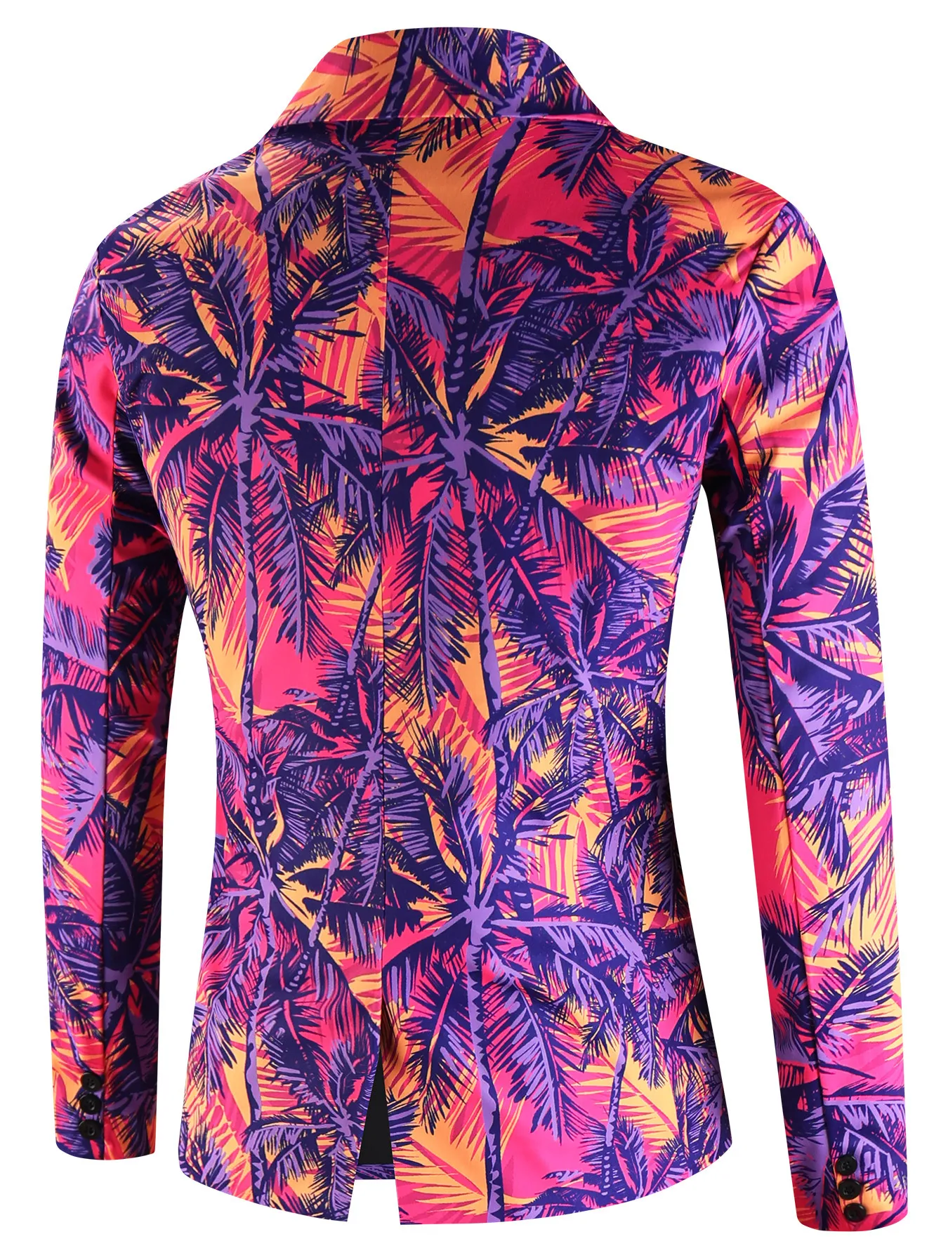 Vibrant Pink Purple Yellow Palm Tree Print Men's Suit 2 Piece Slim Fit Blazer Pants for Beach Wedding