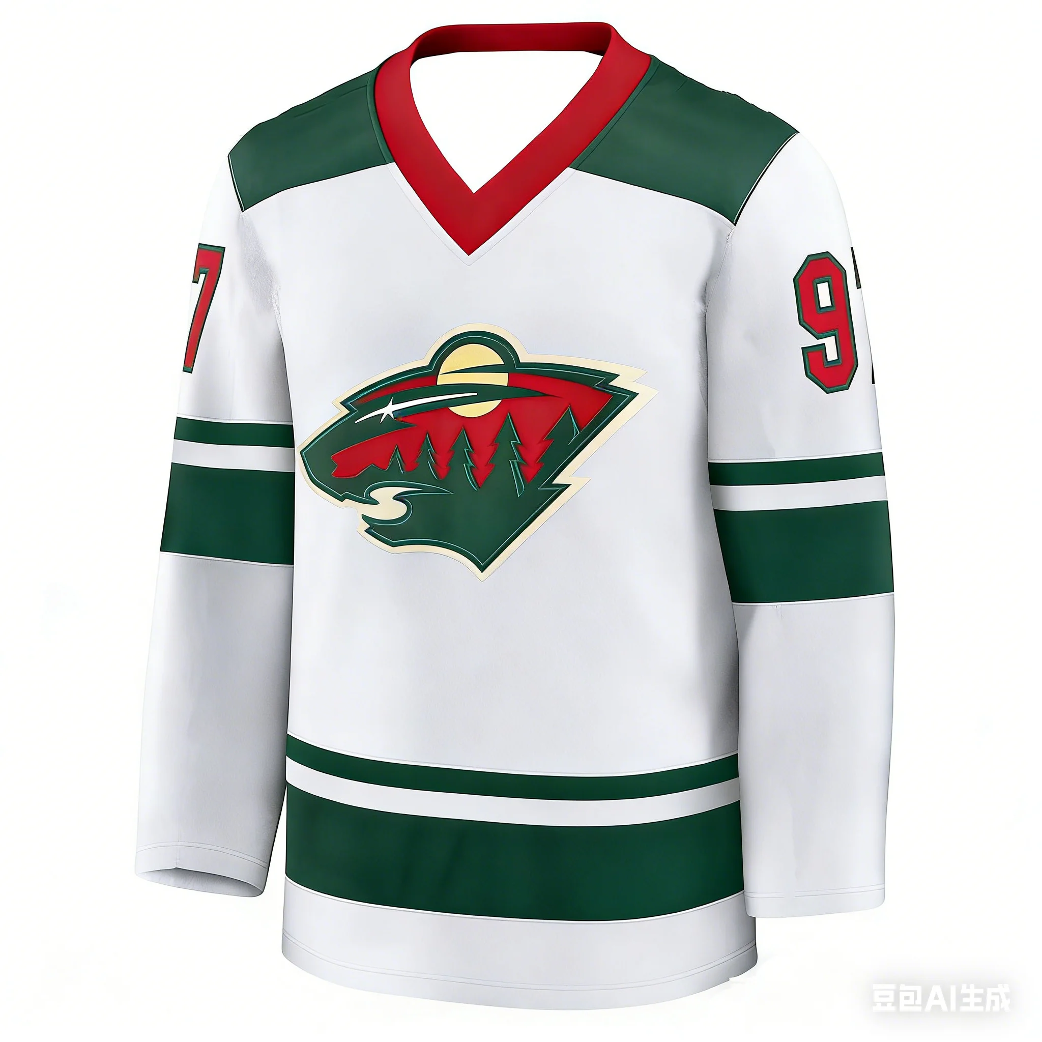 2026 Ice Hockey Jersey White Green Red Striped Forest Logo 3D Print Long Sleeve Fan Sports Shirt