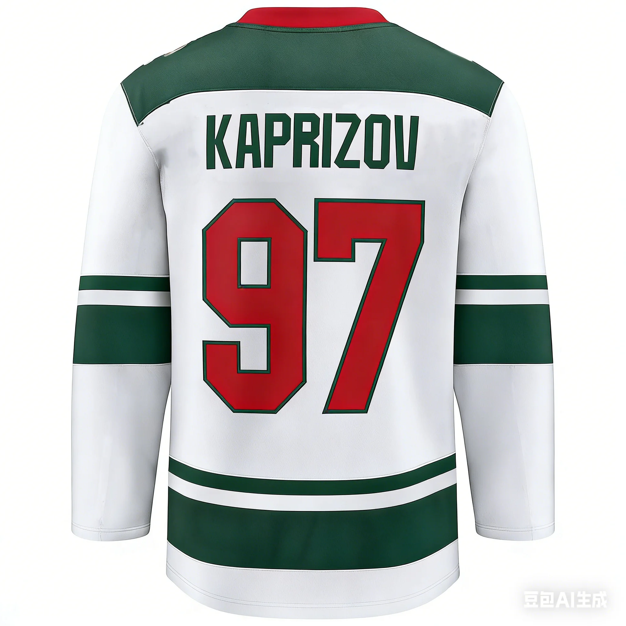 2026 Ice Hockey Jersey White Green Red Striped Forest Logo 3D Print Long Sleeve Fan Sports Shirt