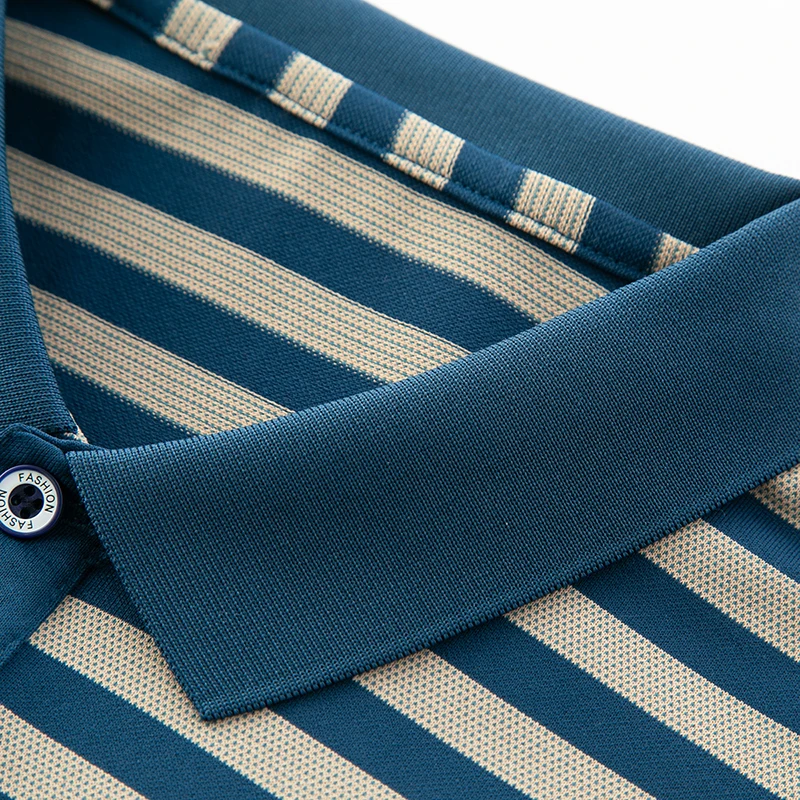 Spring New Men's Collar Polo Shirt Striped Cool Breathable T-shirt Base Shirt