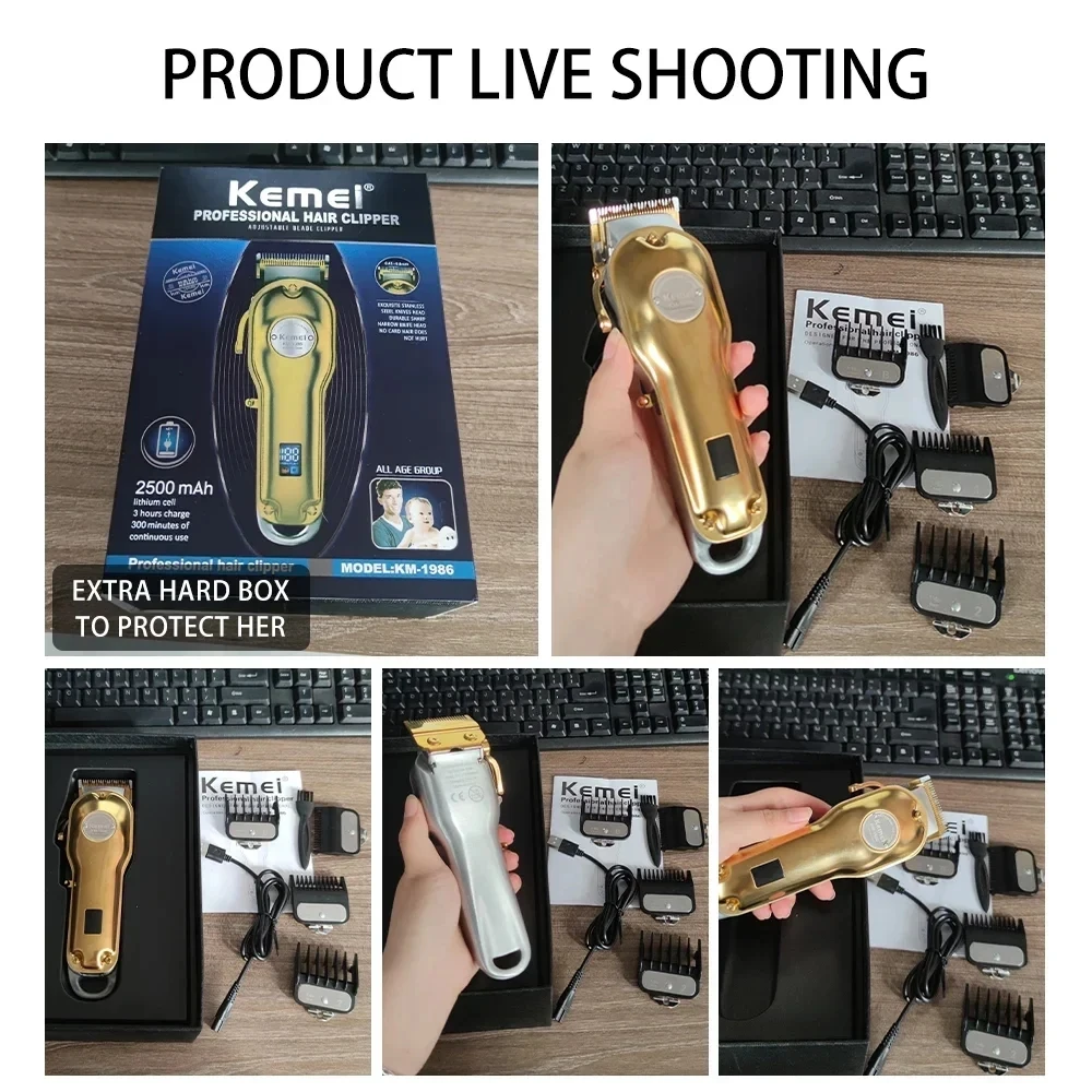 Kemei KM-1986 Gold Or Sliver Hair Trimmer For Men Trimmer Professional Clippers Electric USB Rechargeable Hair Cutting Machine