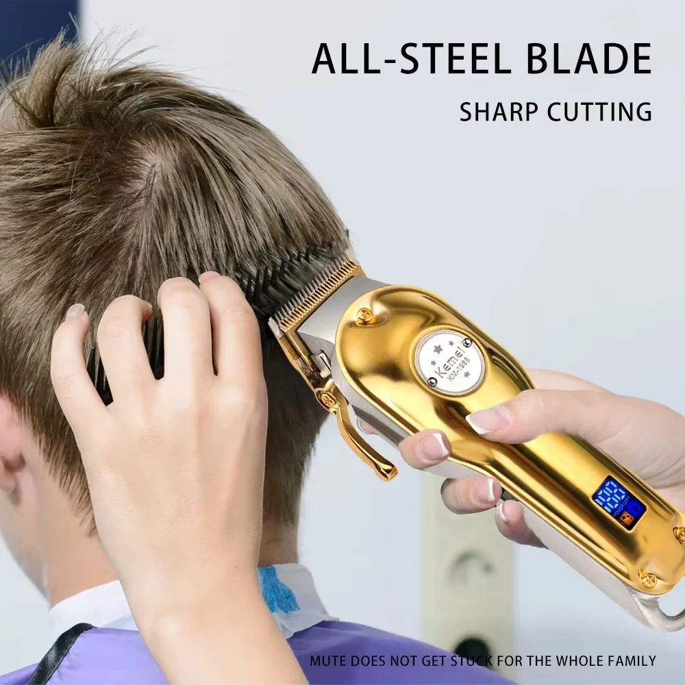 Kemei KM-1986 Gold Or Sliver Hair Trimmer For Men Trimmer Professional Clippers Electric USB Rechargeable Hair Cutting Machine