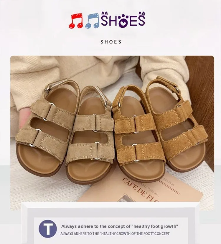 Fashion Boys Girls Sandal 2026 Summer New Fashion Simple Solid Color Children's Suede Outdoors Non-slip Open Toe Beach Sandals