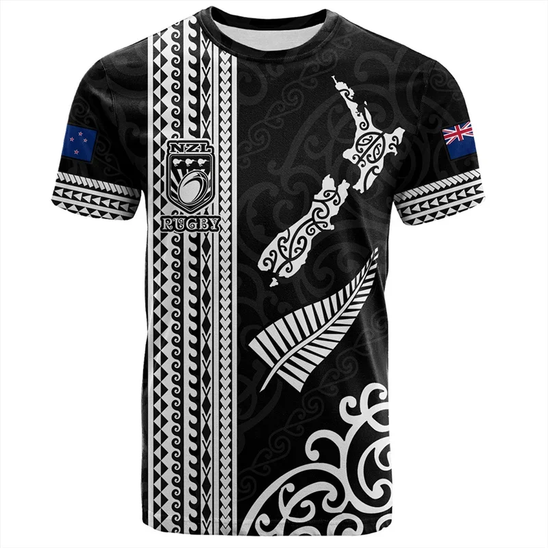 New Zealand Men's 3D Printed Rugby T-shirt, Hawaii Summit, Summer Casual Sports and Fitness Short Sleeved Loose Fitting Clothing