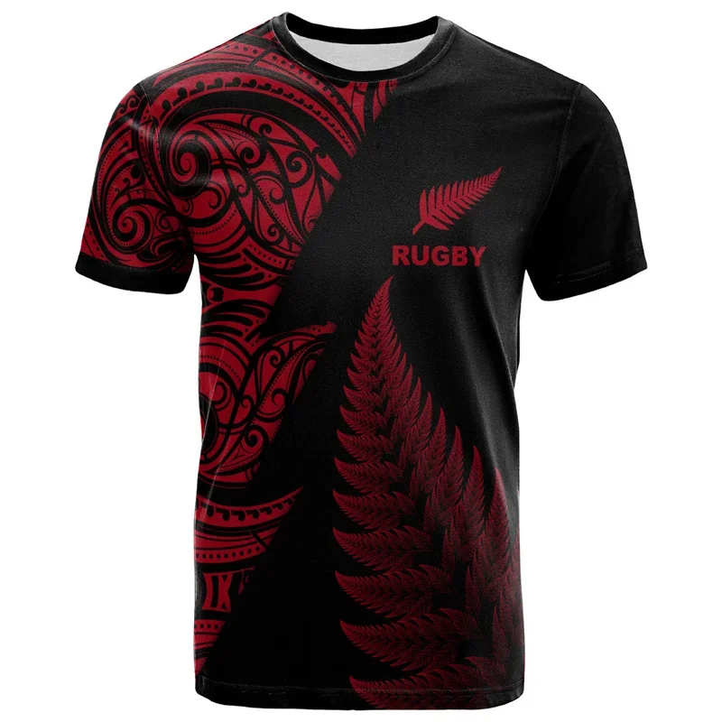 New Zealand Men's 3D Printed Rugby T-shirt, Hawaii Summit, Summer Casual Sports and Fitness Short Sleeved Loose Fitting Clothing