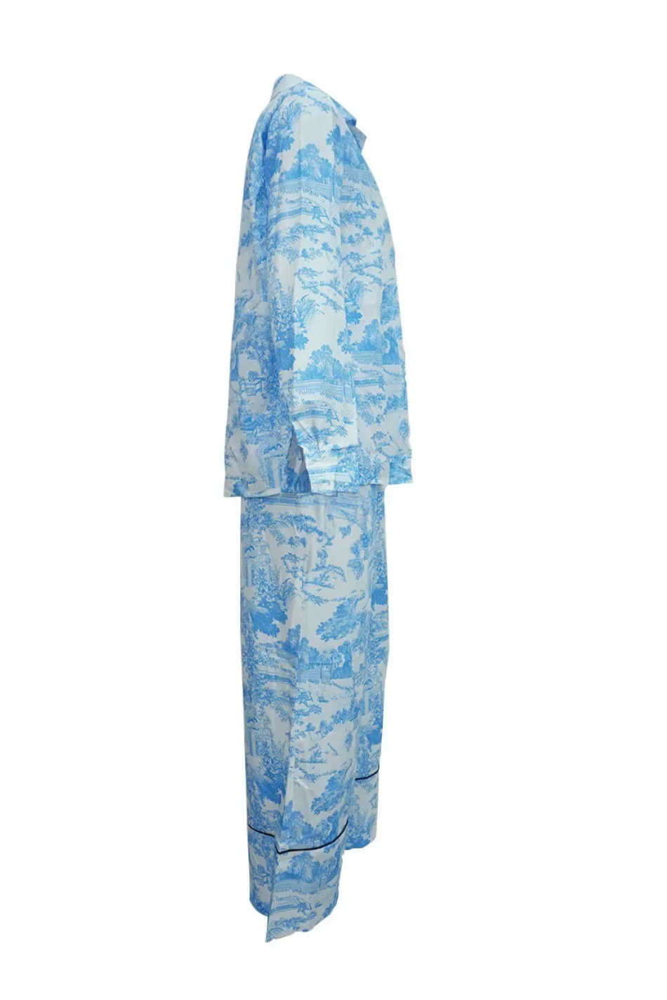 Fashion Vintage Pattern Printed Outfits Lapel Collar Shirt Long Pant Suit Spring Summer Causal Long Sleeve Loose Pant Sets