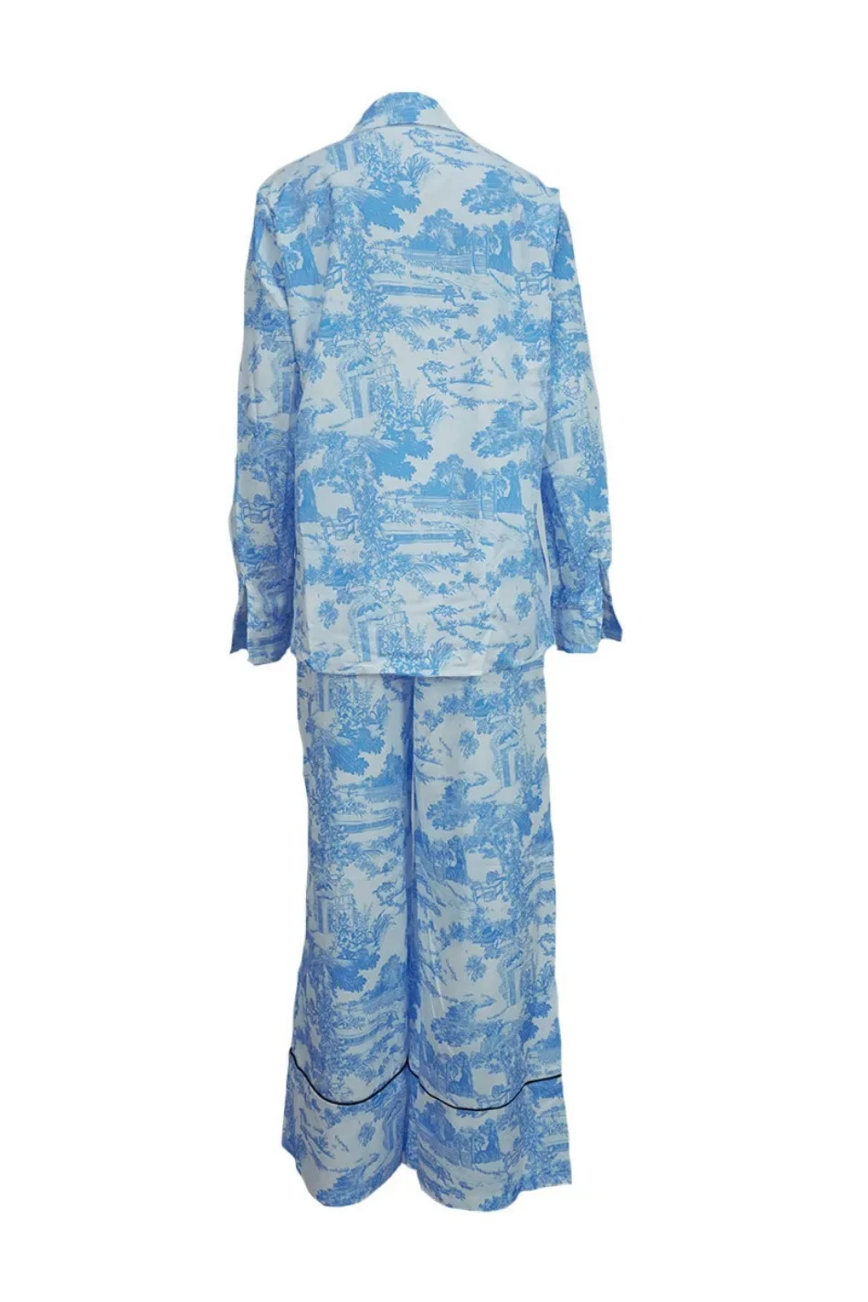 Fashion Vintage Pattern Printed Outfits Lapel Collar Shirt Long Pant Suit Spring Summer Causal Long Sleeve Loose Pant Sets