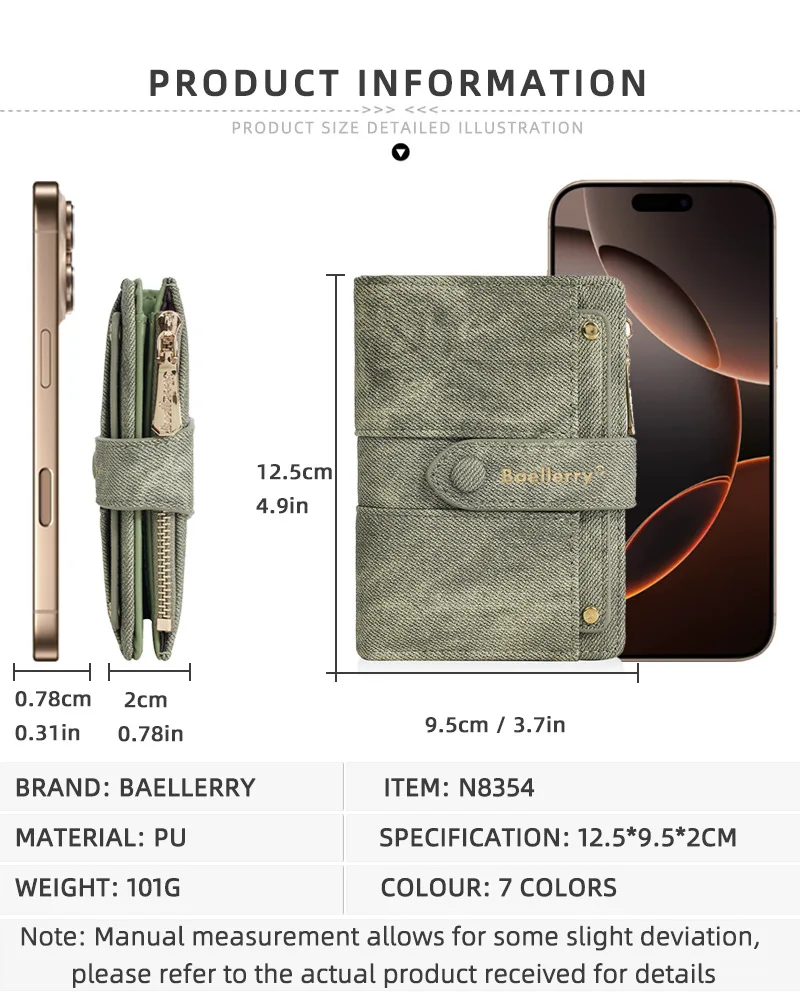 Baellerry Canvas Ladies Wallet Large Capacity Card Holder Photo Bank Storage Bag for Credit Cards Driver's License