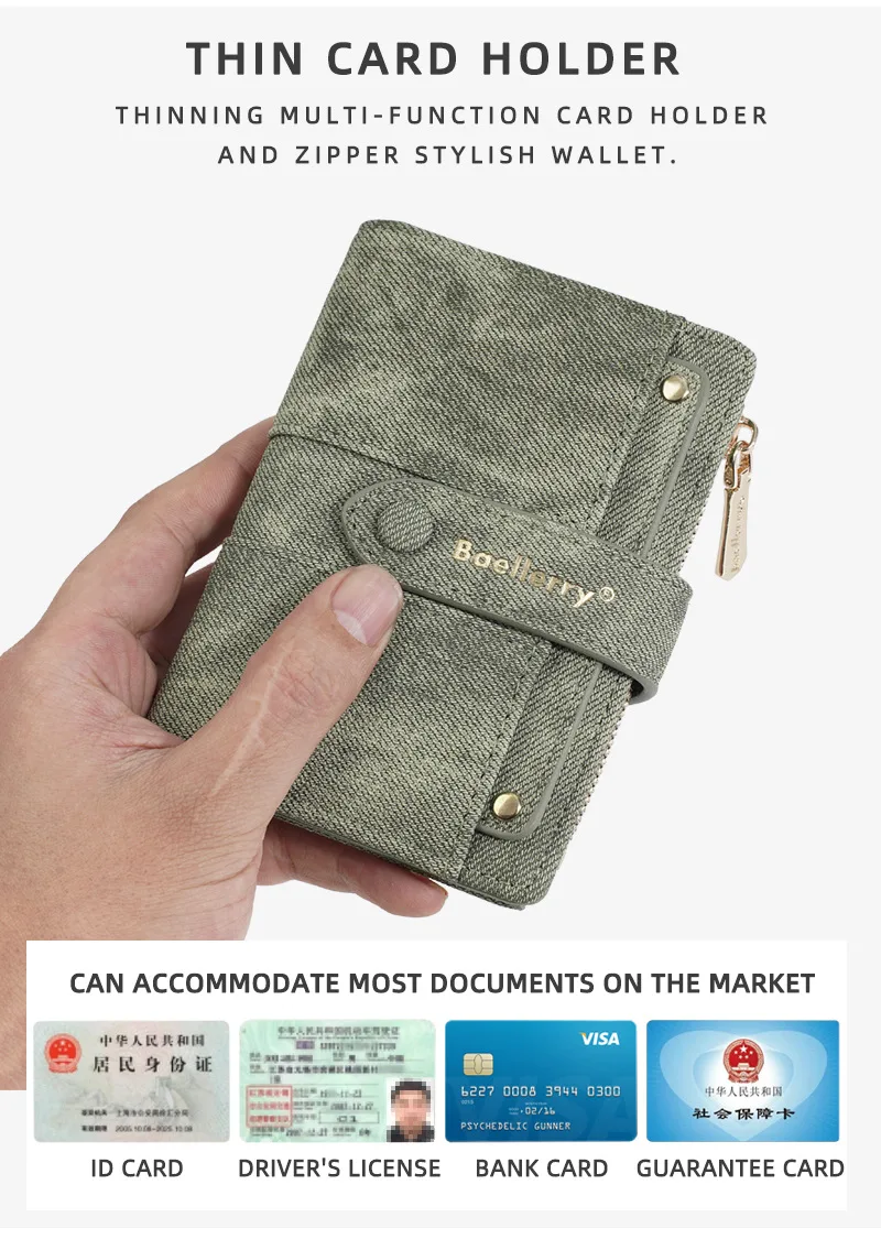 Baellerry Canvas Ladies Wallet Large Capacity Card Holder Photo Bank Storage Bag for Credit Cards Driver's License