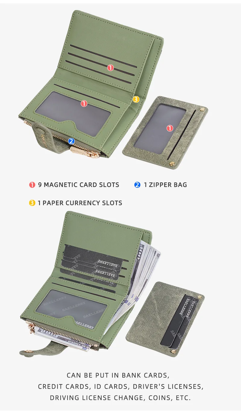 Baellerry Canvas Ladies Wallet Large Capacity Card Holder Photo Bank Storage Bag for Credit Cards Driver's License