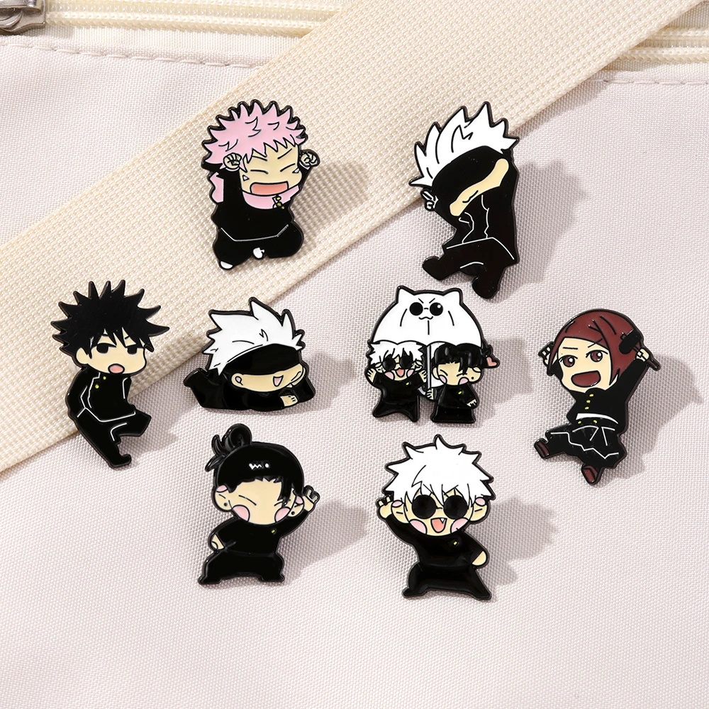 8pcs Anime Brooch Set Cute Cartoon Itadori Yuji & Gojo Satoru Design Alloy Metal Bag Badges Pins for Collectibles